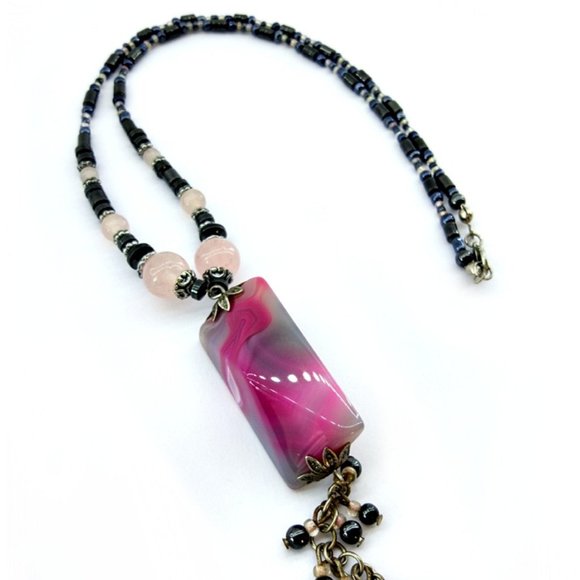 Pied Pink Agate Chakra and Healing Necklace - Picture 3 of 4
